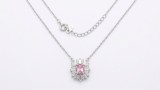 COLIER ARGINT 925 CRISTAL ROZ - LANTISOR CU PANDANTIV HALO BAGUETTE ELEGANT