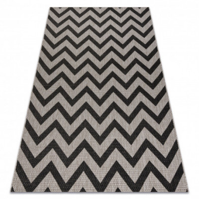 Covor sisal Floorlux 20340 argint si negru Zig Zag, 120x170 cm foto