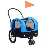 vidaXL Remorcă bicicletă &amp; cărucior 2-&icirc;n-1 animale, albastru și negru