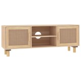 Cumpara ieftin Comoda TV, maro, 105x30x40 cm lemn masiv pin si ratan natural