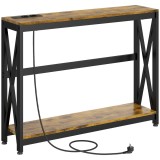 HOMCOM Masă Subțire de Consolă, Masă Industrială cu Două Nivele, Masă de Canapea &Icirc;ngustă cu Cadru X din Oțel, 100x24x75 cm, Maro
