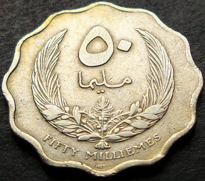 Moneda exotica 50 MILLIEMES - LIBIA, anul 1965 * cod 1020