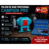Polizor de banc Campion PRO Professional, 200 mm, 2950 rpm + Cadou Trusa chei 46 de piese, Calitate Premium