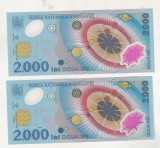 Bnk bn Romania 2000 lei 1999 eclipsa unc x2 consecutive