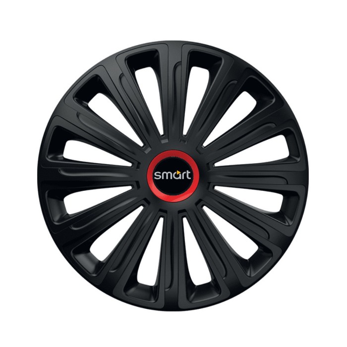 Set 4 Capace Roti pentru Smart, model Trend Black Cu Inel Rosu, R15