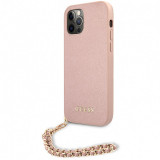 Husa Piele Guess Saffiano Gold Chain pentru Apple iPhone 12 Pro Max, Roz GUHCP12LSASGPI