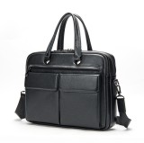 Cumpara ieftin Geanta laptop 15&rsquo;, BUSY LDY&amp;GTM&reg; Dr. House, piele naturala, servieta unisex, de umar, premium, capacitate mare documente, neagra