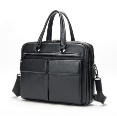 Geanta laptop 15&rsquo;, BUSY LDY&amp;GTM&reg; Dr. House, piele naturala, servieta unisex, de umar, premium, capacitate mare documente, neagra