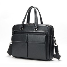 Geanta laptop 15&rsquo;, BUSY LDY&amp;GTM&reg; Dr. House, piele naturala, servieta unisex, de umar, premium, capacitate mare documente, neagra