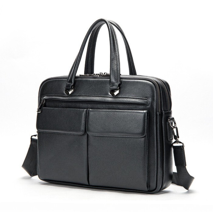 Geanta laptop 15&rsquo;, BUSY LDY&amp;GTM&reg; Dr. House, piele naturala, servieta unisex, de umar, premium, capacitate mare documente, neagra