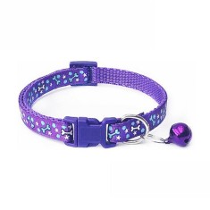 Zgarda ajustabila cu clopotel pentru caini si pisici, 18-32cm/1cm, Imprimeu Os, Mov, Ropet