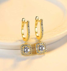 Cercei ARGINT CU Zirconiu Model Patrat Placat Aur Arg131MN