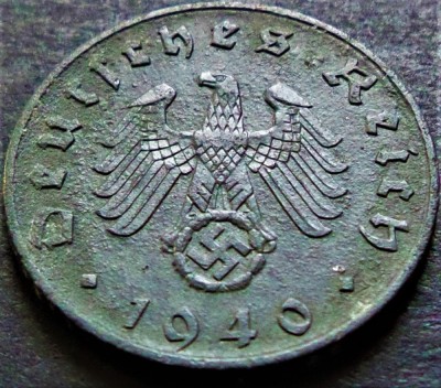 Moneda istorica 5 REICHSPFENNIG - GERMANIA NAZISTA, anul 1940 B * cod 3581 foto