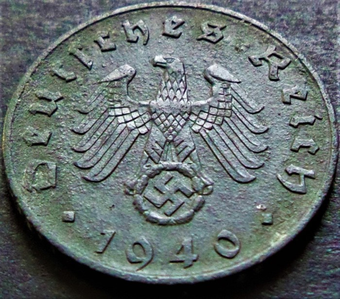Moneda istorica 5 REICHSPFENNIG - GERMANIA NAZISTA, anul 1940 B * cod 3581