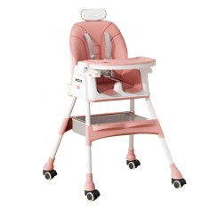 Scaun de Masa pentru Bebelusi si Copii Flippy, cu Roti, cu Tetiera, Telescopic, Pliabil, Masuta Reglabila, Suport Picioare, Scaun cu Invelis Piele Art
