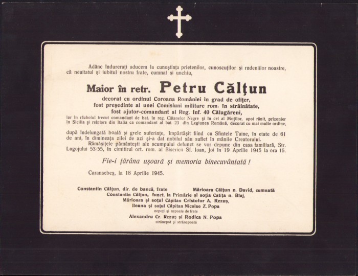 HST A1933 Ferpar maior Petru Călțun Legiunea Rom&acirc;nă din Italia etc