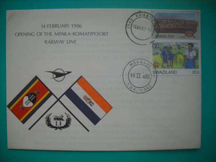HOPCT PLIC S NR 820 INAUGURARE CALEA FERATA -FEROVIARA-MPAKA -KOMATIPOORT 1986 SWAZILAND / ESWATINI -- AFRICA -NECIRCULAT