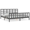 Cadru pat cu tablie 200x200 cm, gri, lemn masiv