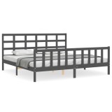 Cumpara ieftin Cadru pat cu tablie 200x200 cm, gri, lemn masiv