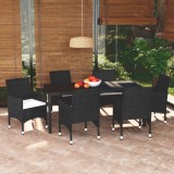 Set de masa pentru gradina cu perne, 7 piese, negru, poliratan GartenMobel Dekor, vidaXL