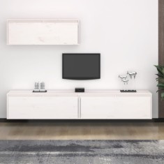 Gossi comode tv, 3 buc., alb, lemn masiv de pin