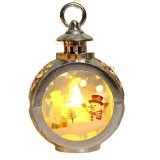 Decoratiune craciun tip felinare cu baterii, 13.5 x 9 cm,lumanare cu geam si inscriptie om de zapada,lumina alb cald,baterii incluse, argintiu, Flippy