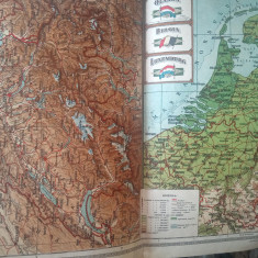 Harta interbelica Elveția, Olanda, Belgia, Luxemburg Atlas Teodorescu ed. 1928