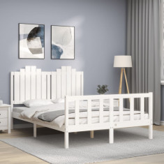 vidaXL Cadru de pat cu tăblie, dublu, alb, lemn masiv foto