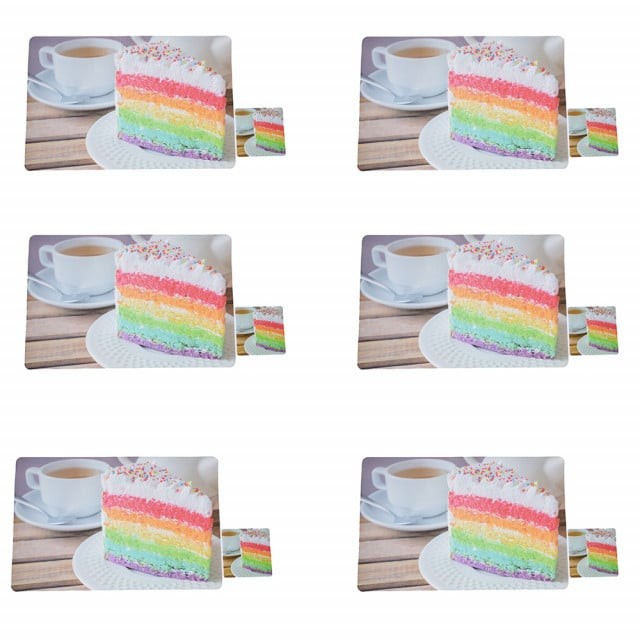 Set suport pahar si farfurie pentru servirea mesei, model Pufo Cake time, 6 bucati