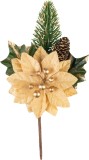 Vetvička MagicHome Vianoce, s kvetom poinsettia, zlat&aacute;, 18 cm