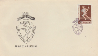 1959 Romania - FDC A VIII-a editie a Jocurilor Balcanice (supratipar), LP 479 foto