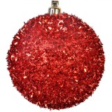Globuri Crăciun, Tinsel, Set 6 Bucăți, Culoare Roșie, Diametru 8cm, Material Plastic, Oem