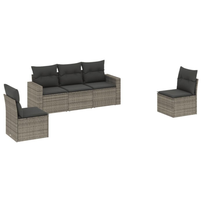 Set canapea de gradina cu perne, 5 piese, gri, poliratan