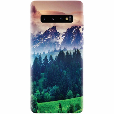 Husa silicon pentru Samsung Galaxy S10 Plus, Forest Hills Snowy Mountains And Sunset Clouds foto