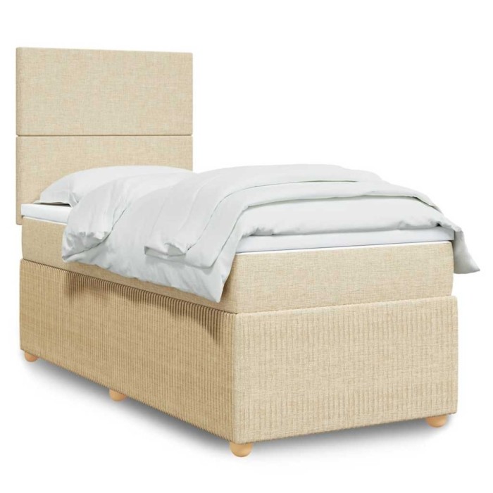 vidaXL Pat box spring cu saltea, crem, 80x200 cm, textil 3294181
