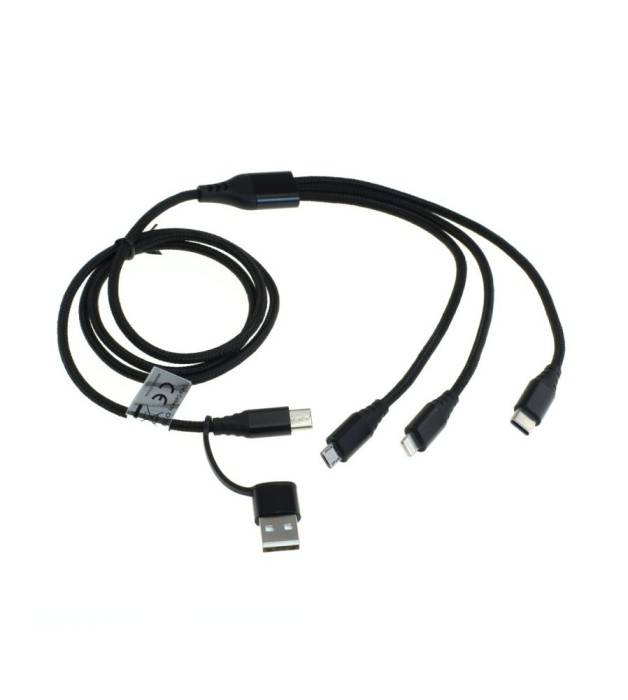Cablu de incarcare OTB 3in1 + adaptor USB - compatibil cu iPhone / Micro-USB / USB-C - 1.0m - negru