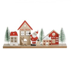 Decorațiune de Crăciun, Model Casă cu Moș Crăciun, Lemn, Multicolor, 30x13 cm