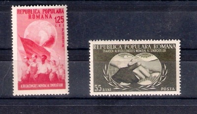 ROMANIA 1953 - AL III-LEA CONGRES SINDICAL MONDIAL, MNH - LP 355 foto
