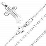 Cumpara ieftin Colier din argint 925 - model cruce cu sfoară &icirc;mpletită &icirc;n mijloc, lanț lucios