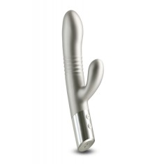 Vibrator Iepuras Royals Grace, Vibrating&amp;Thrusting, 20 Functii Stimulatoare, Silicon, USB, Champagne, 24.3 cm