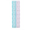 Cutie organizator Pufo pentru medicamente, vitamine sau suplimente pe saptamana cu doua compartimente pe zi, mov-roz/albastru