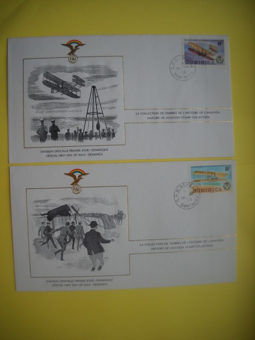 HOPCT PLIC FDC S NR 1011 SET 4 FDC DOMINICANA -ISTORIA AVIATIEI -FAI -FEDERATIA AERONAUTICA INTERNATIONALA 1978-AVION / AVIATIE
