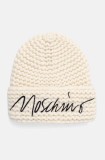 Moschino caciula de lana culoarea bej, de lana, din tricot gros, M3170 65423
