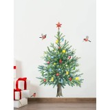 Cumpara ieftin Sticker Perete Autocolant de Craciun Brad Decorat cu Globuri si Pasari 47x60cm