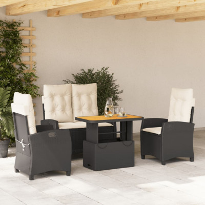vidaXL Set mobilier de grădină cu perne, 4 piese, negru, poliratan foto