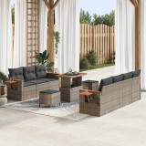 VidaXL Set de canapele pentru grădină , compus din 10 piese, cu perne gri din poly rattan și lemn de acacia.