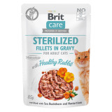 Brit Care Sterilized Fillets Ingravy, Iepure, plic hrană umedă fară cereale pisici sterilizate, (&icirc;n sos), 85g