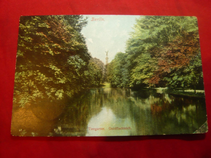 Ilustrata color Berlin 1909 -Parc ,francat cu 2x5pf verde ,stamila goarna 152