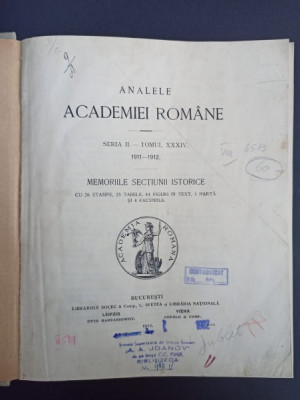 Analele Academiei Romane - Memoriile Sectiunii Istorice 1911-1912 foto