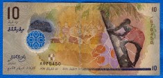(6) BANCNOTA MALDIVE - 10 RUFIYAA 2015, POLYMER, EXOTICA, CIRCULATA
